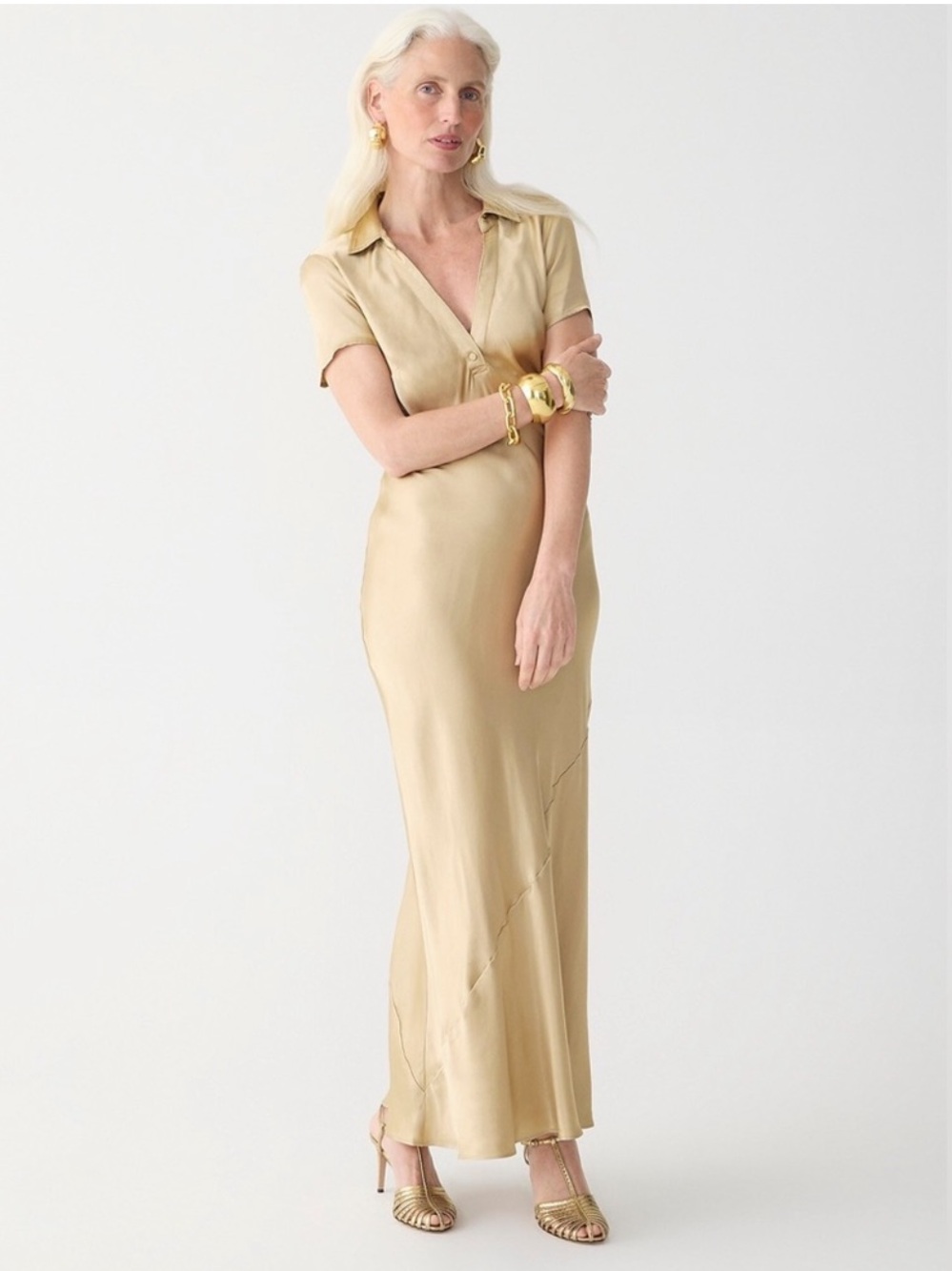 J.Crew Short-sleeve maxi slip dress in luster crepe